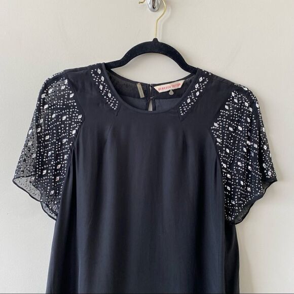 REBBECA Taylor -Silk Rhinestone Sleeve/Neckline Detail Dressy Blouse - Picture 3 of 11
